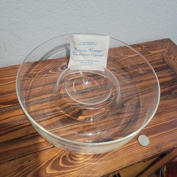 Princess House Clear Crystal Chip N Dip Bowl Handblown Cut Heritage Pattern 401 - Picture 7 of 7